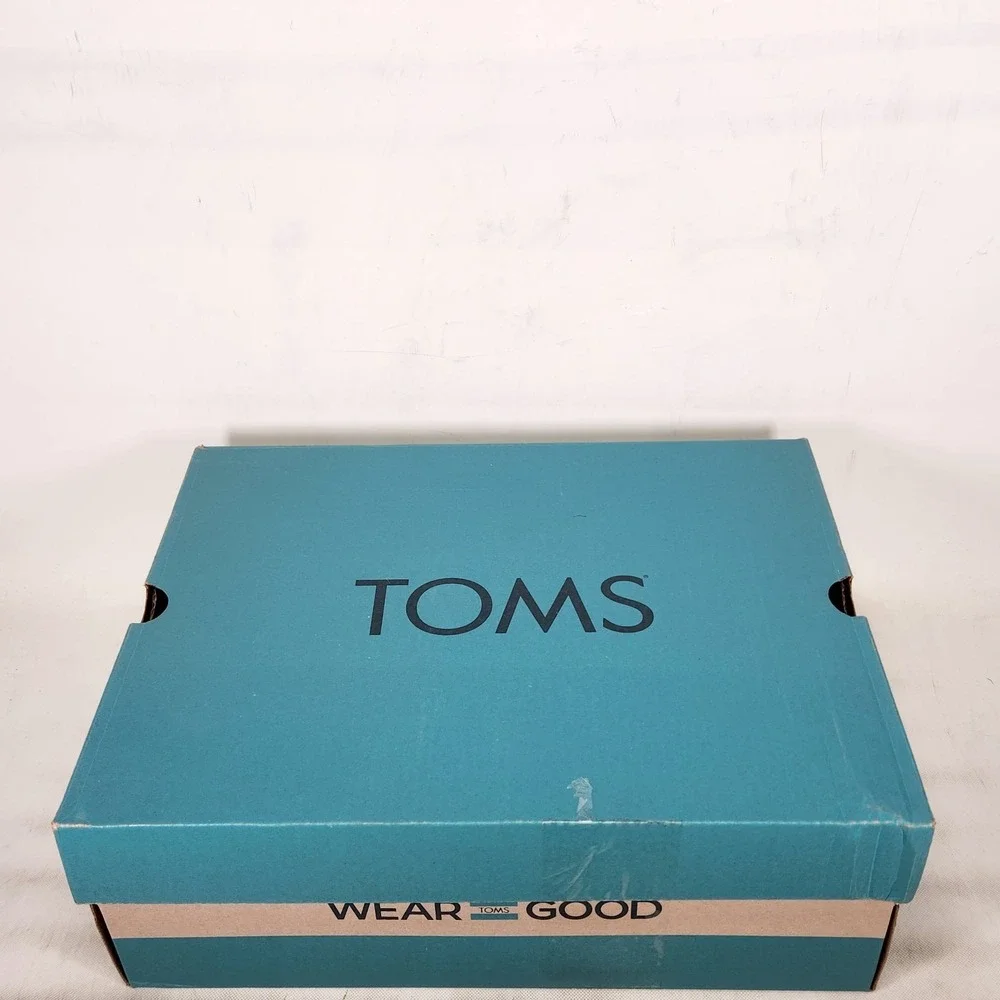 TOMS Camilla Wedge Sandals Women Size 8.5 Black Basketweave Espadrille Peep Toe